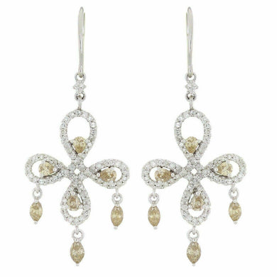 14k White Gold 2.45ctw Champagne & White Diamond Chandelier Dangle Earrings - Jewelry Store by Erik Rayo