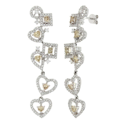 14k White Gold 2.50ctw Brown & White Diamond Cascading Hearts & Shapes Earrings - Jewelry Store by Erik Rayo
