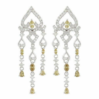 14k White Gold 3.09ctw Champagne & White Diamond Drip Chandelier Earrings - Jewelry Store by Erik Rayo