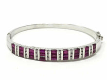 Load image into Gallery viewer, 14k White Gold Baguette Ruby &amp; Round Diamonds Bangle Bracelet for Women - Jewelry Store by Erik Rayo
