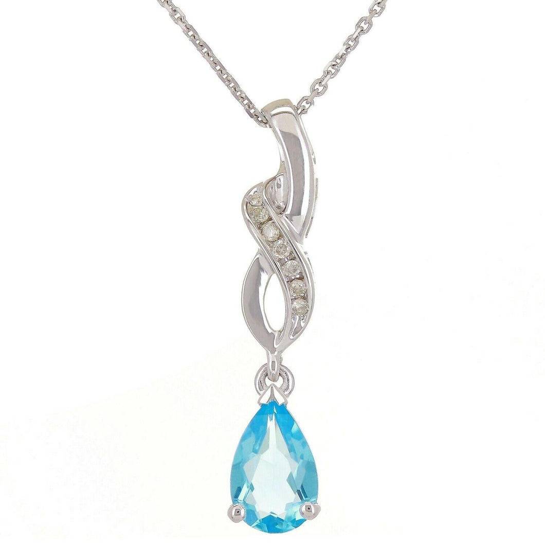 14k White Gold Blue Topaz & Diamond Necklace - Jewelry Store by Erik Rayo