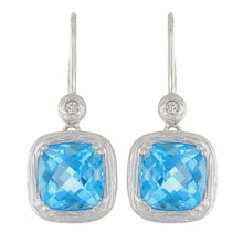 Load image into Gallery viewer, 14k White Gold Blue Topaz and Diamond Textured Finish Modern Drop Earrings - ErikRayo.com
