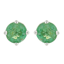 Load image into Gallery viewer, 14k White Gold Round Emerald Solitaire Stud Earrings - Jewelry Store by Erik Rayo
