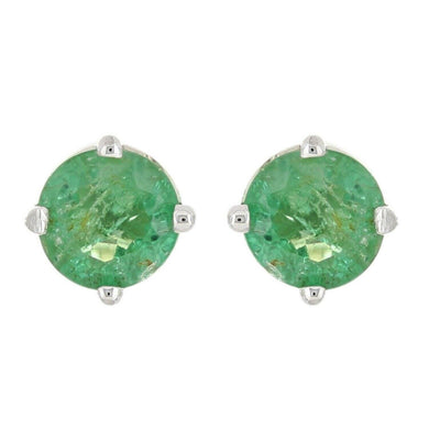 14k White Gold Round Emerald Solitaire Stud Earrings - Jewelry Store by Erik Rayo