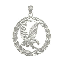 Load image into Gallery viewer, 14k White Gold Solid Diamond Cut Flying Eagle in Wreath Charm Pendant 1.38&quot; 4.5g - Jewelry Store by Erik Rayo
