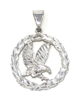 Load image into Gallery viewer, 14k White Gold Solid Diamond Cut Flying Eagle in Wreath Charm Pendant 1.38&quot; 4.5g - Jewelry Store by Erik Rayo
