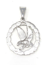 Load image into Gallery viewer, 14k White Gold Solid Diamond Cut Flying Eagle in Wreath Charm Pendant 1.38&quot; 4.5g - Jewelry Store by Erik Rayo
