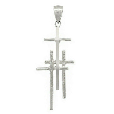 14k White Gold Solid Religious Calvary 3 Cross Charm Pendant - Jewelry Store by Erik Rayo