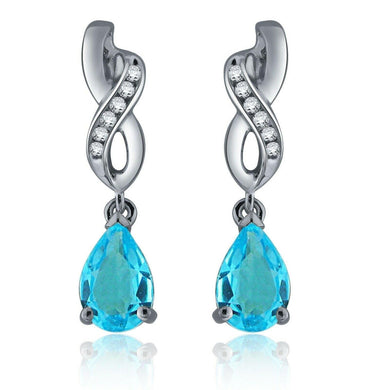14k White Gold Swiss Blue Topaz & Diamond Accent Twist Drop Earrings - Jewelry Store by Erik Rayo