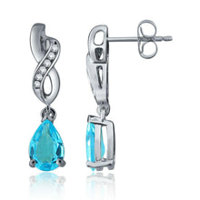 Load image into Gallery viewer, 14k White Gold Swiss Blue Topaz &amp; Diamond Accent Twist Drop Earrings - Jewelry Store by Erik Rayo
