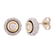 Load image into Gallery viewer, 14k Yellow and White Gold 0.61ctw Diamond Modern Halo Round Stud Earrings - ErikRayo.com
