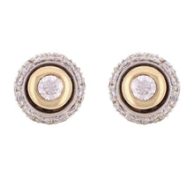 Load image into Gallery viewer, 14k Yellow and White Gold 0.61ctw Diamond Modern Halo Round Stud Earrings - ErikRayo.com

