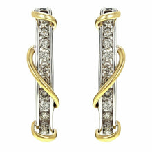 Load image into Gallery viewer, 14k Yellow and White Gold 1ctw Diamond Linear Oblong Twist J-Hoop Earrings - Jewelry Store by Erik Rayo
