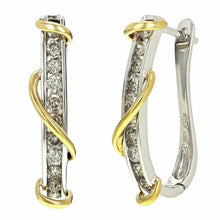 Load image into Gallery viewer, 14k Yellow and White Gold 1ctw Diamond Linear Oblong Twist J-Hoop Earrings - Jewelry Store by Erik Rayo
