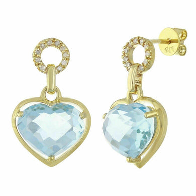 14k Yellow Gold 0.12ctw Blue Topaz & Diamond Accent Heart Halo Dangle Earrings - Jewelry Store by Erik Rayo