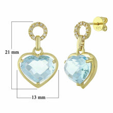 Load image into Gallery viewer, 14k Yellow Gold 0.12ctw Blue Topaz &amp; Diamond Accent Heart Halo Dangle Earrings - ErikRayo.com
