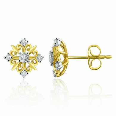 14k Yellow Gold 0.25ctw Diamond Snowflake Heart Stud Earrings - Jewelry Store by Erik Rayo