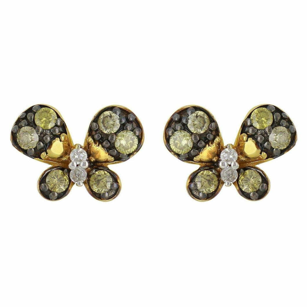 14k Yellow Gold 0.33ctw Yellow & White Diamond Butterfly Stud Earrings - ErikRayo.com