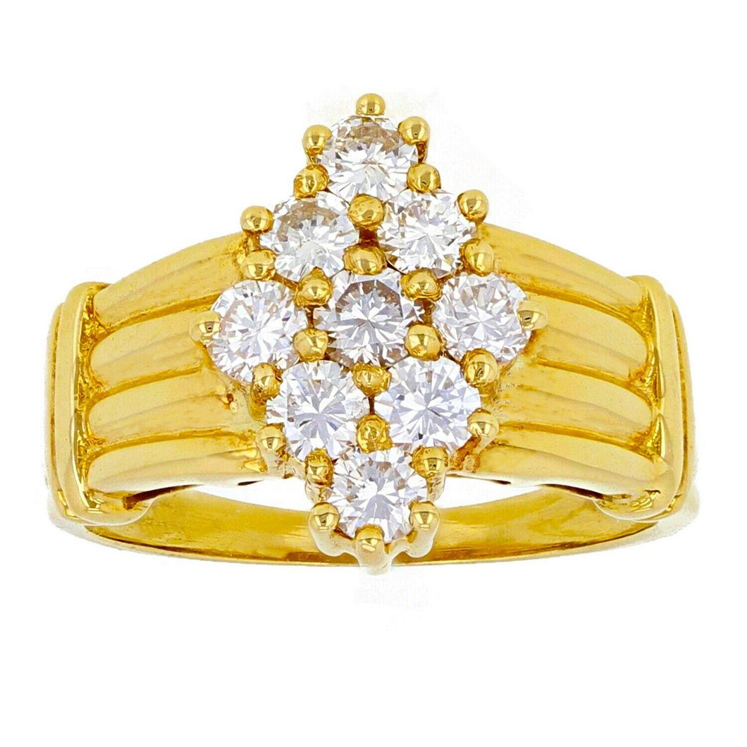 14k Yellow Gold 0.99ctw Diamond Marquise Cluster Scalloped Ring Size 7 - Jewelry Store by Erik Rayo