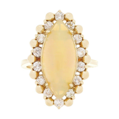 14k Yellow Gold 1.50ctw Australian Opal & Diamond Elongated Cocktail Ring Size 7 - Jewelry Store by Erik Rayo