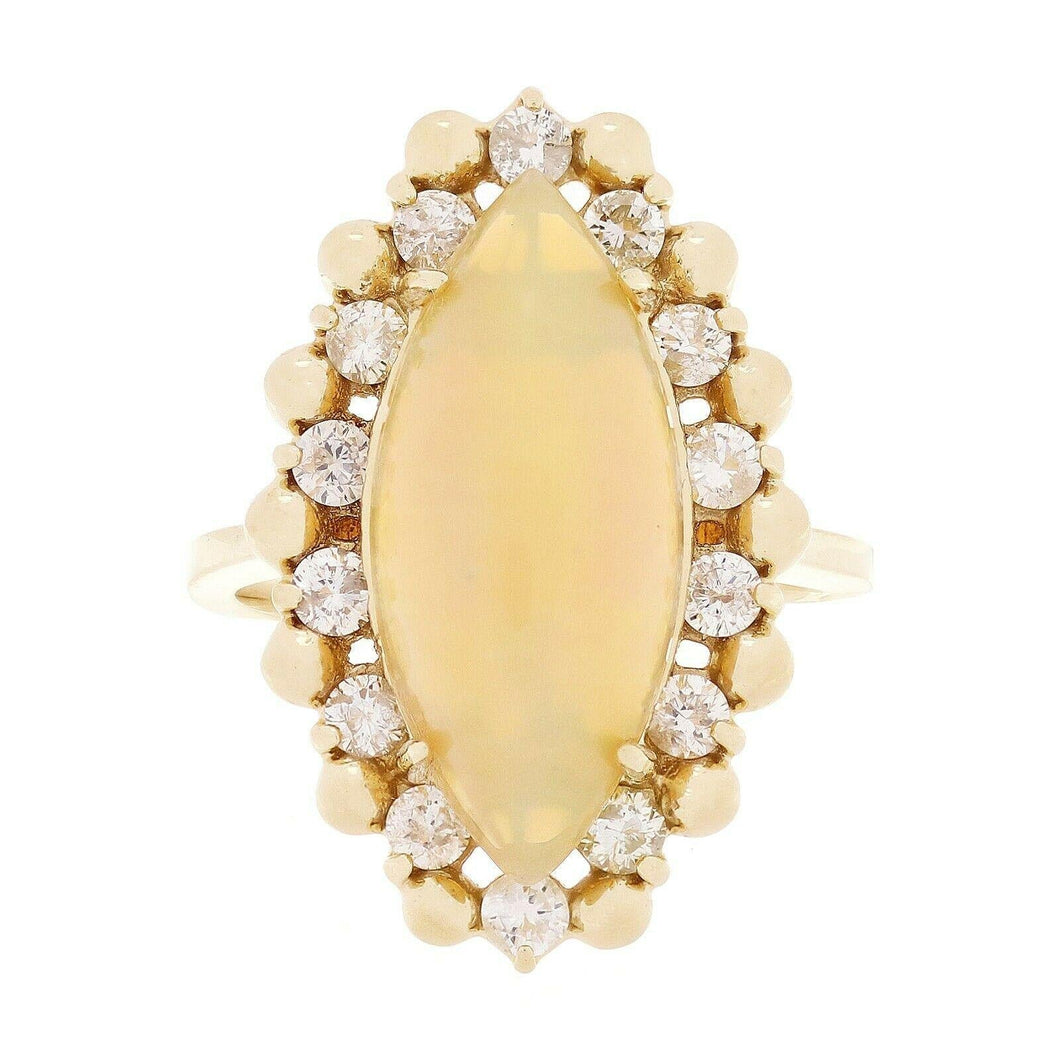 14k Yellow Gold 1.50ctw Australian Opal & Diamond Elongated Cocktail Ring Size 7 - Jewelry Store by Erik Rayo