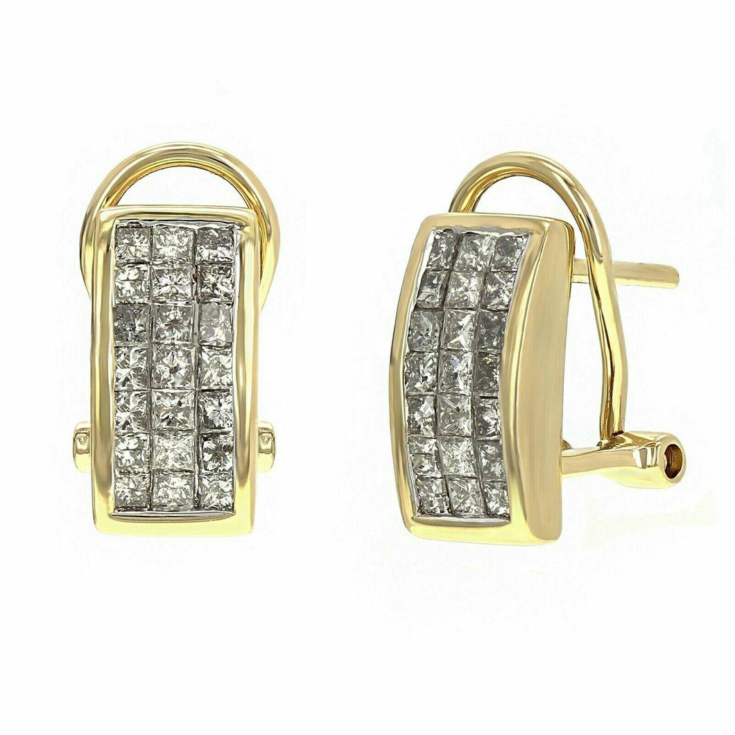 14k Yellow Gold 2.40ctw Diamond Triple Row Curved Rectangle Drop Earrings - ErikRayo.com