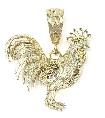 14k Yellow Gold Diamond Cut Rooster Charm Pendant - Jewelry Store by Erik Rayo