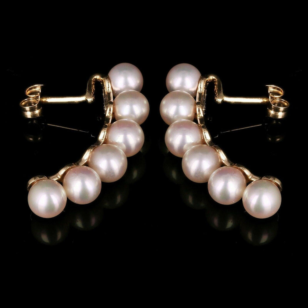 14k Yellow Gold Fresh Water Pearl Drop Curved Earrings - Jewelry Store by Erik Rayo