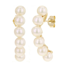 Load image into Gallery viewer, 14k Yellow Gold Fresh Water Pearl Drop Curved Earrings - Jewelry Store by Erik Rayo
