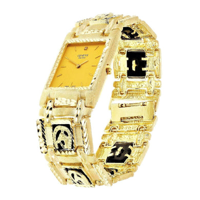 14k Yellow Gold Horse Shoe Black Onyx Bracelet Geneve Diamond Watch 7.5