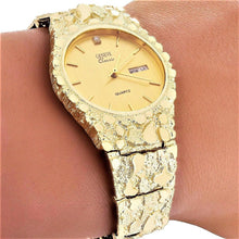 Load image into Gallery viewer, 14k Yellow Gold Nugget Geneve Wrist Watch for Men with Natural Diamond 7-7.5&quot; 53 grams - Jewelry Store by Erik Rayo
