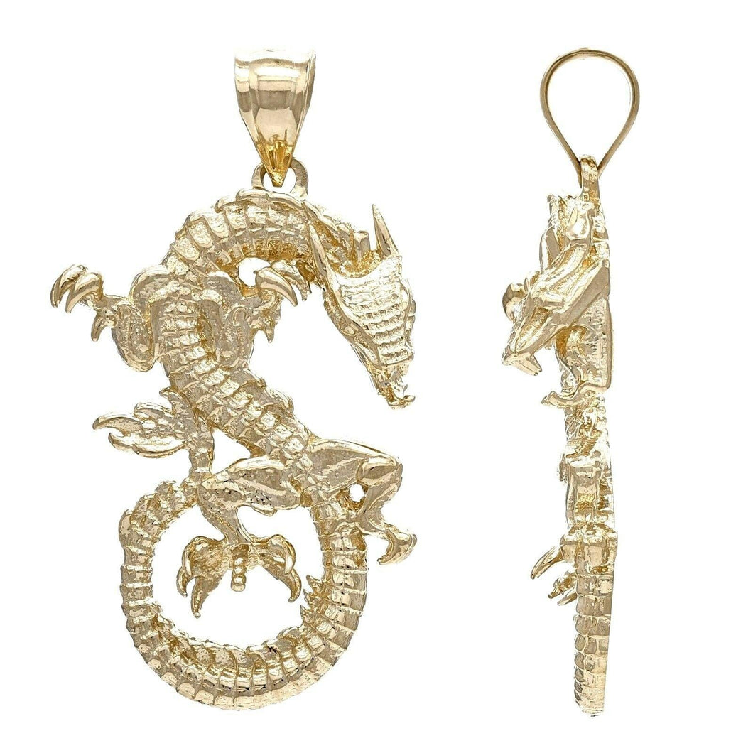 14k Yellow Gold Solid Detailed Good Luck Dragon Charm Pendant - Jewelry Store by Erik Rayo