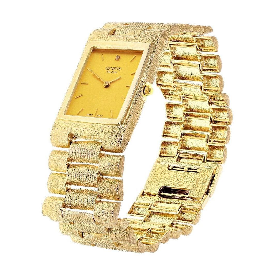 14k Yellow Gold Solid Watch Band Geneve w/ Diamond 7.5-8