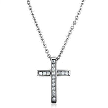 Load image into Gallery viewer, 17 Stones Cross Necklace for Men and Women High polished (no plating) Stainless Steel Chain Pendant with AAA Grade CZ in Clear - Jewelry Store by Erik Rayo
