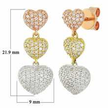 Load image into Gallery viewer, 18k Tri Color Gold 0.75ctw Diamond Pave Triple Heart Dangle Earrings - Jewelry Store by Erik Rayo
