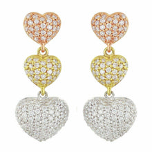 Load image into Gallery viewer, 18k Tri Color Gold 0.75ctw Diamond Pave Triple Heart Dangle Earrings - Jewelry Store by Erik Rayo
