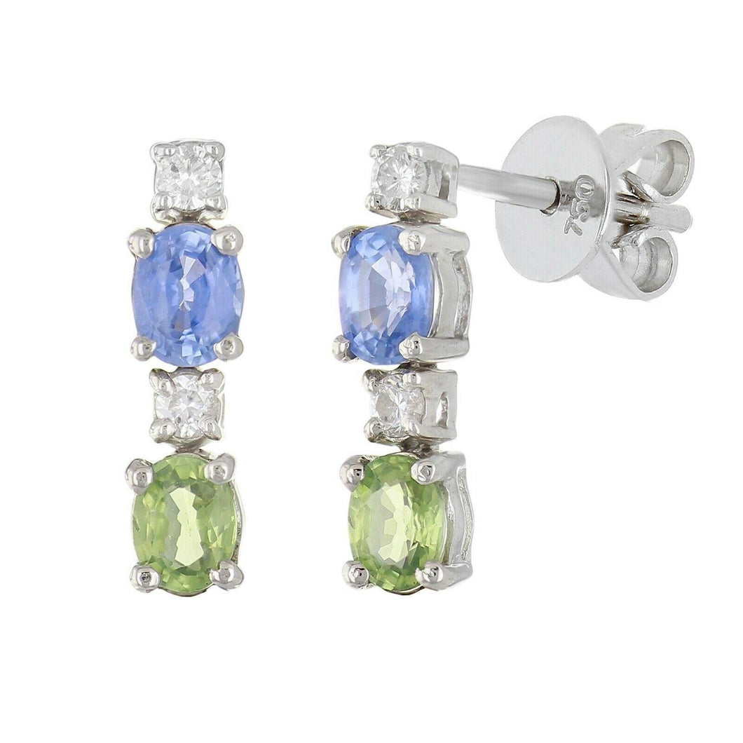 18k White Gold 0.12ctw Multi Sapphire & Diamond Linear Dangle Drop Earrings - Jewelry Store by Erik Rayo