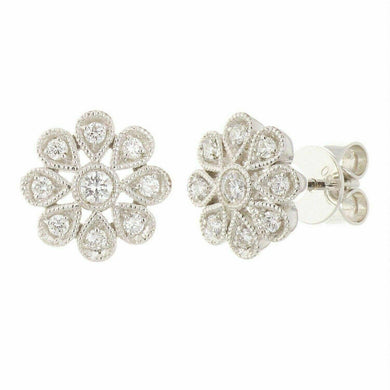 18k White Gold 0.35ctw Diamond Flower Snowflake Stud Earrings - ErikRayo.com