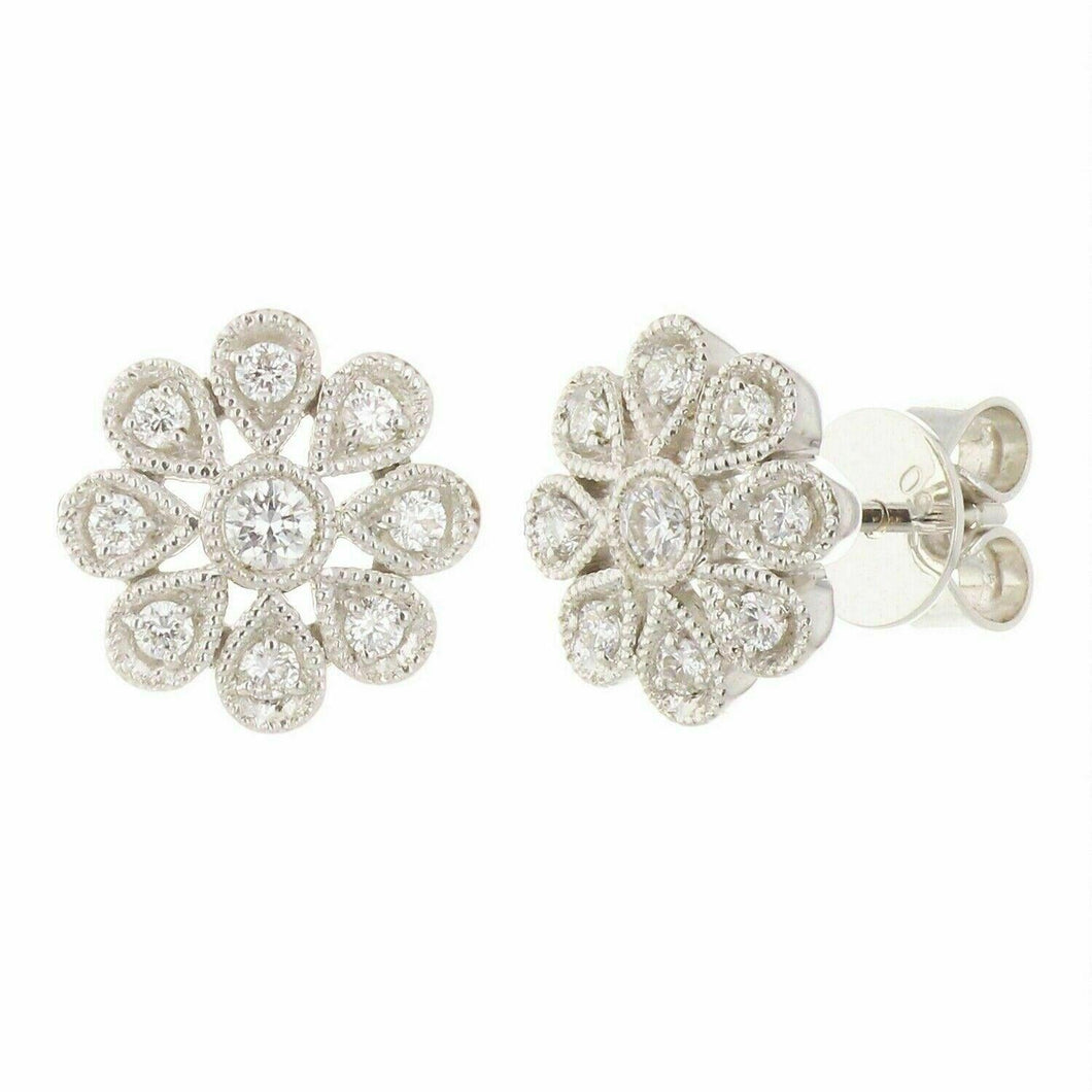 18k White Gold 0.35ctw Diamond Flower Snowflake Stud Earrings - Jewelry Store by Erik Rayo