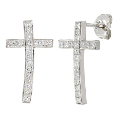 18k White Gold 0.65ctw Princess Diamond Cross Earrings - Jewelry Store by Erik Rayo