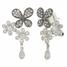 Load image into Gallery viewer, 18k White Gold 0.78ctw Diamond Butterfly &amp; Flower Nature Scene Dangle Earrings - ErikRayo.com
