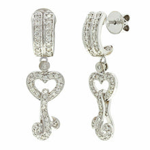 Load image into Gallery viewer, 18k White Gold 1.02ctw Diamond Heart &amp; Ribbon Drop Dangle J-Hoop Earrings - Jewelry Store by Erik Rayo
