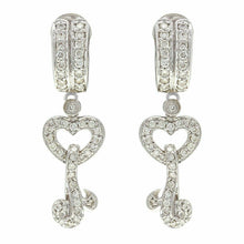 Load image into Gallery viewer, 18k White Gold 1.02ctw Diamond Heart &amp; Ribbon Drop Dangle J-Hoop Earrings - Jewelry Store by Erik Rayo
