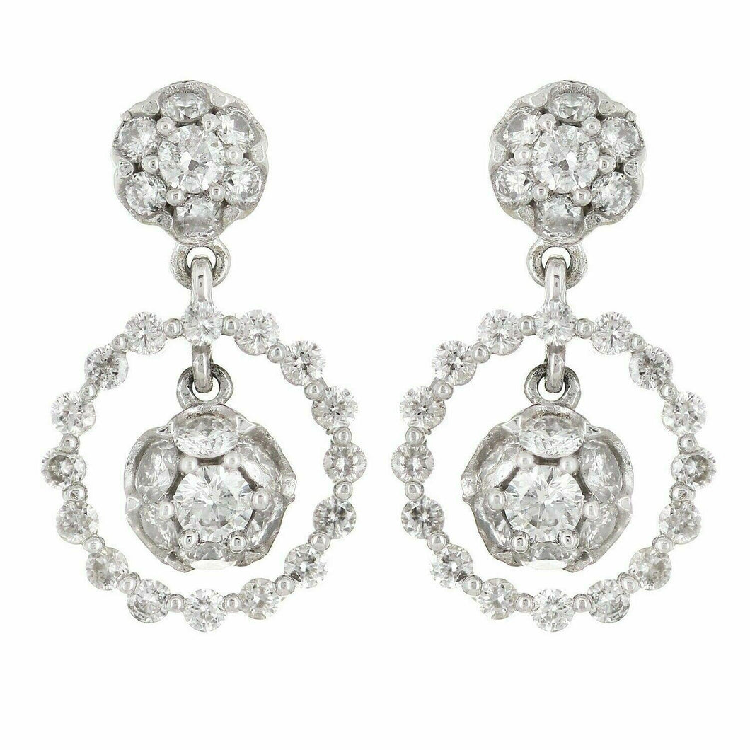 18k White Gold 1ctw Diamond Pave Halo Drop Earrings - Jewelry Store by Erik Rayo