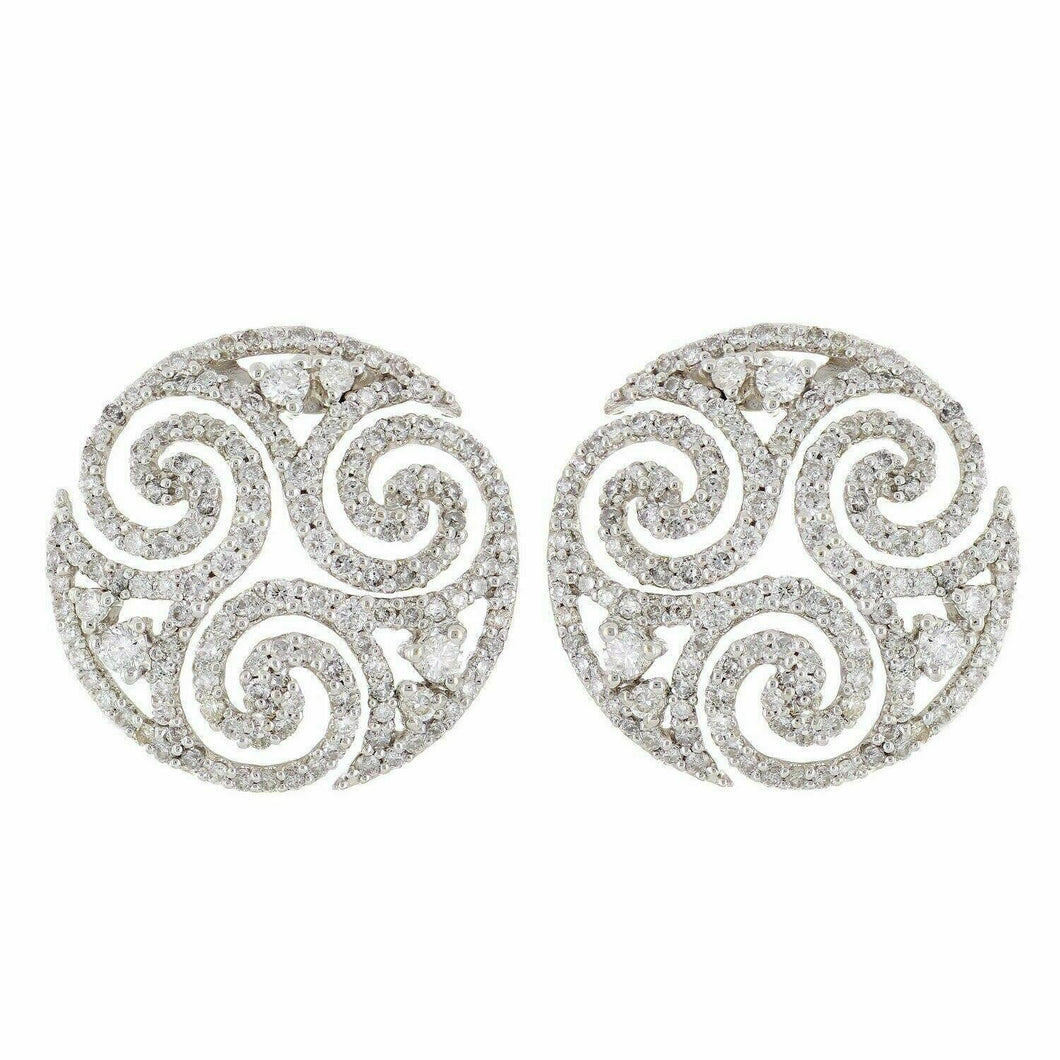 18k White Gold 2.75ctw Diamond Pave Swirl Circle Earrings - Jewelry Store by Erik Rayo