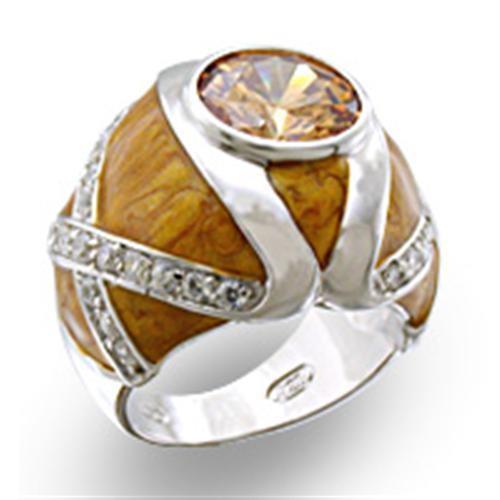 37414 - High-Polished 925 Sterling Silver Ring with AAA Grade CZ in Champagne - Jewelry Store by Erik Rayo