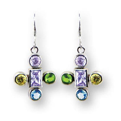 414203 - High-Polished 925 Sterling Silver Earrings with AAA Grade CZ in Multi Color - Jewelry Store by Erik Rayo