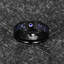 Load image into Gallery viewer, Mens Wedding Band Rings for Men Wedding Rings for Womens / Mens Rings Blue Carbon Fiber Blue Diamond
