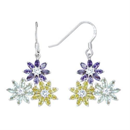 51803 - High-Polished 925 Sterling Silver Earrings with AAA Grade CZ in Multi Color - Jewelry Store by Erik Rayo