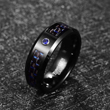 Load image into Gallery viewer, Men&#39;s Wedding Band Ring with Blue Carbon Fiber and Blue Diamond for Men and Women
